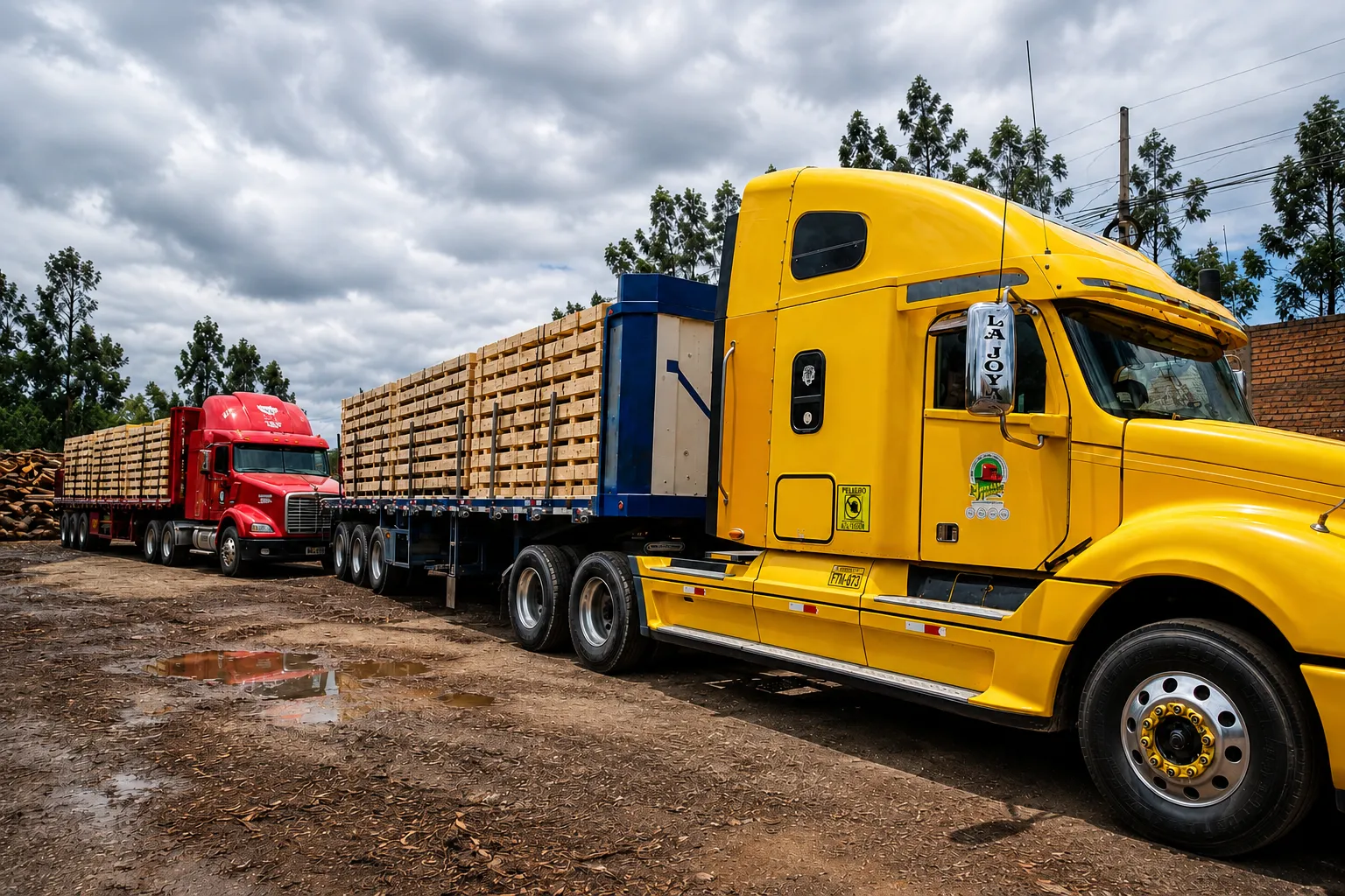 Camiones transportando pallets de madera